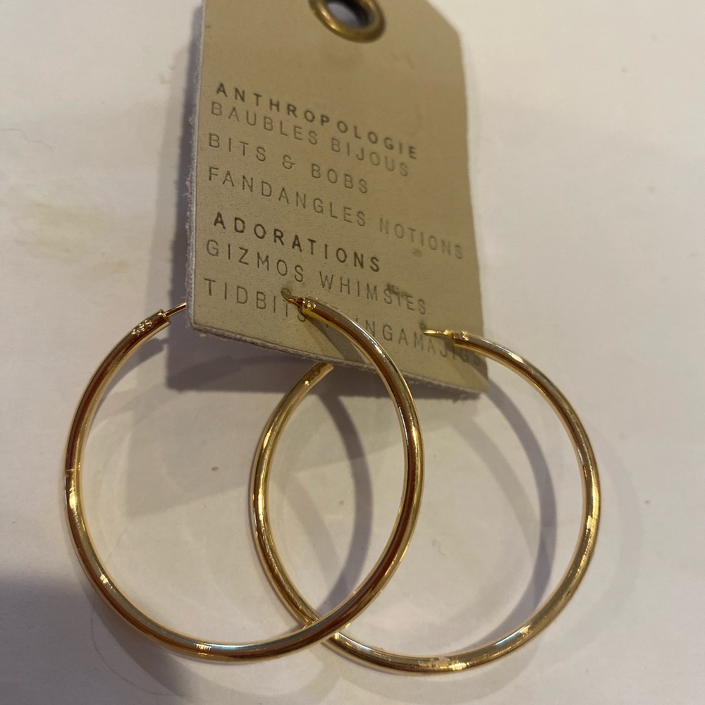 Anthropologie delicate Gilded Hoop Earrings Endless loop closure thin gold Hoops - Picture 3 of 4